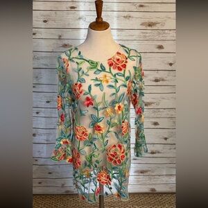 Ali Miles Colorful Floral Embroidered Blouse size 1X